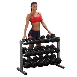 Body Solid 5-50 lb. Rubber Hex Dumbbell Set with Rack